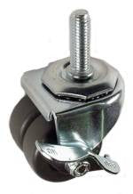 2" x 1-13/16" Hard Rubber Twin Wheel Swivel Caster with 1/2" Threaded Stem & Brake - 300 Lbs Capacity