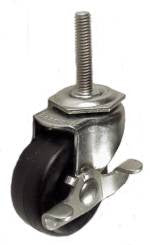 2" x 13/16" Soft Rubber Wheel Swivel Caster with 5/16" Threaded Stem & Brake - 80 Lbs Capacity