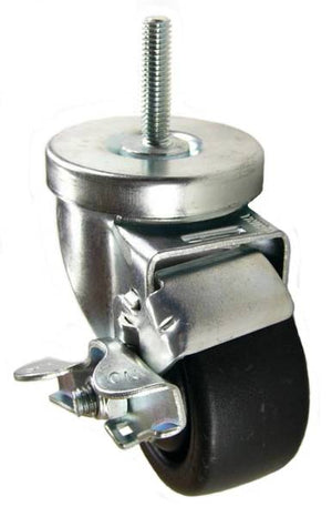 3" x 1-1/4" Heavy Duty Plastic Wheel Swivel Caster with 3/8" Threaded Stem & Brake - 300 Lbs Capacity