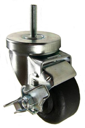 3" x 1-1/4" High Temp Wheel  Swivel Caster with 3/8" Threaded Stem & Brake - 350 Lbs Capacity