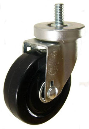 4" x 1-1/4" Soft Rubber Wheel ball bearings Swivel Caster with 1/2" Threaded Stem - 350 Lbs Capacity