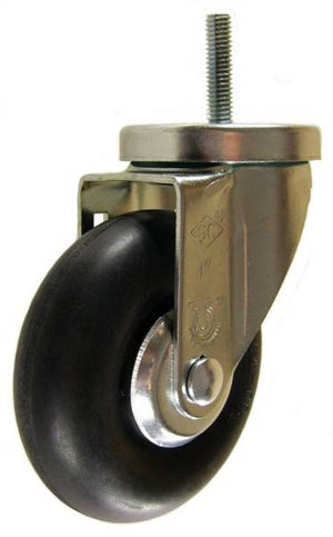 4" x 1-1/4" Neoprene Wheel Swivel Caster with 3/8" Threaded Stem - 200 Lbs Capacity