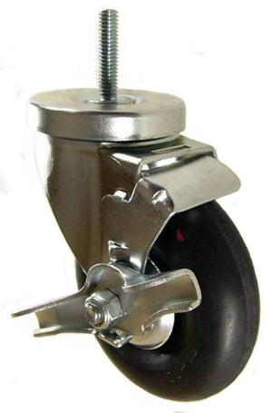 4" x 1-1/4" Neoprene Wheel Swivel Caster with 3/8" Threaded Stem & Brake - 200 Lbs Capacity