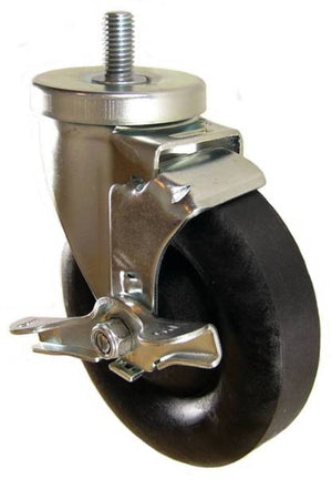 5" x 1-3/8" High Temp Wheel Swivel Caster with 1/2" Threaded Stem & Brake - 350 Lbs Capacity