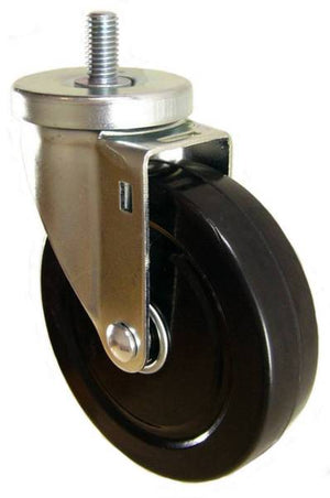 5" x 1-1/4" Soft Rubber Wheel (ball bearings) Swivel Caster with 1/2" Threaded Stem - 350 Lbs Capacity