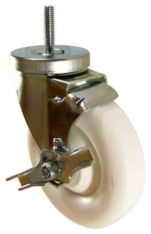 5" x 1-1/4" Retort Wheel Swivel Caster with 3/8" Threaded Stem & Brake - 350 Lbs Capacity