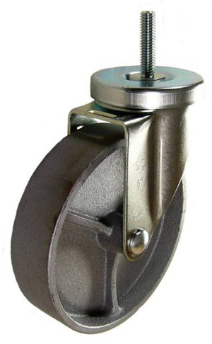 5" x 1-1/4" Semi-Steel Wheel Swivel Caster with 3/8" Threaded Stem - 350 Lbs Capacity